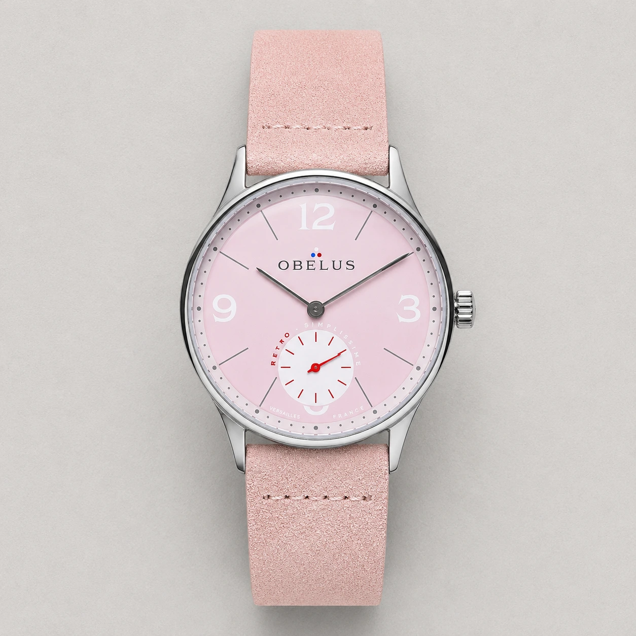 Montre unisexe, ultra plate, quartz, acier, cadran rose poudré