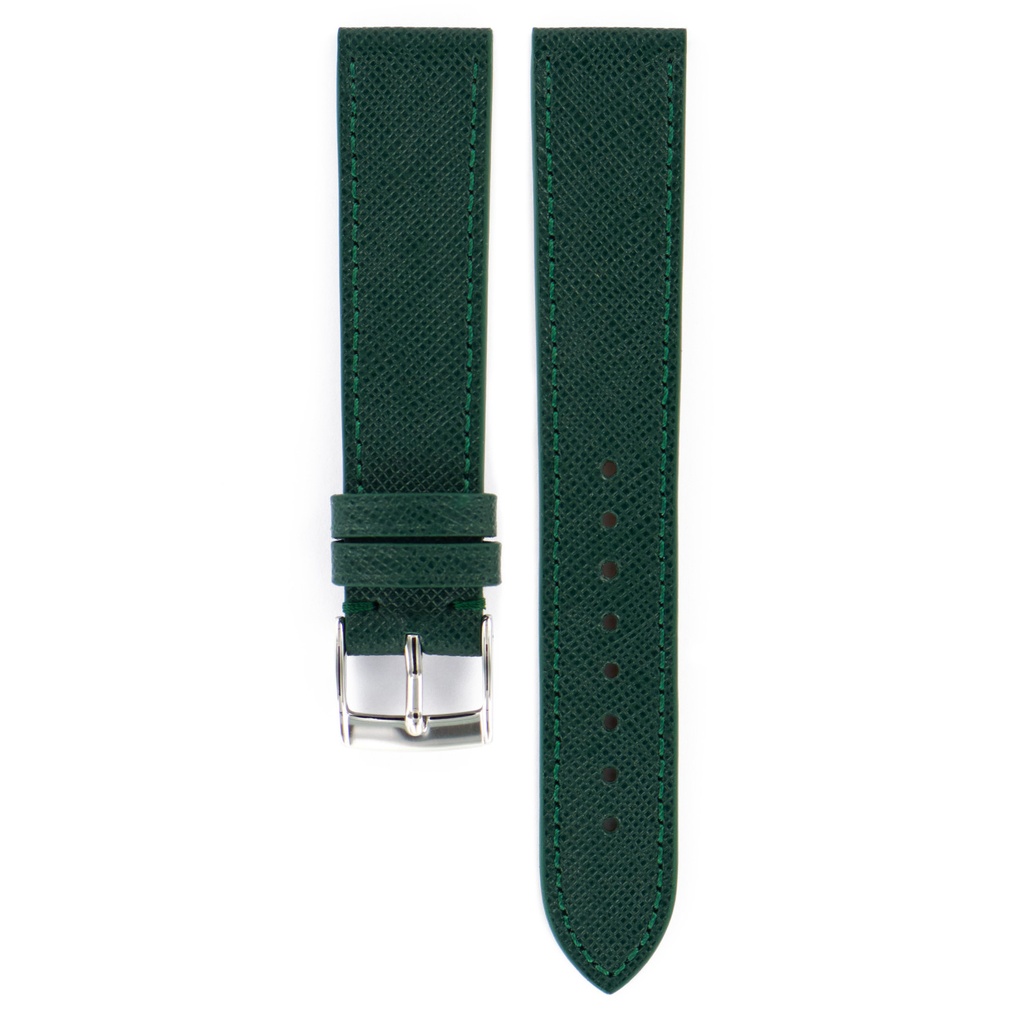 Strap - Bracelet Veau grainé Vert surpiqure ton sur ton