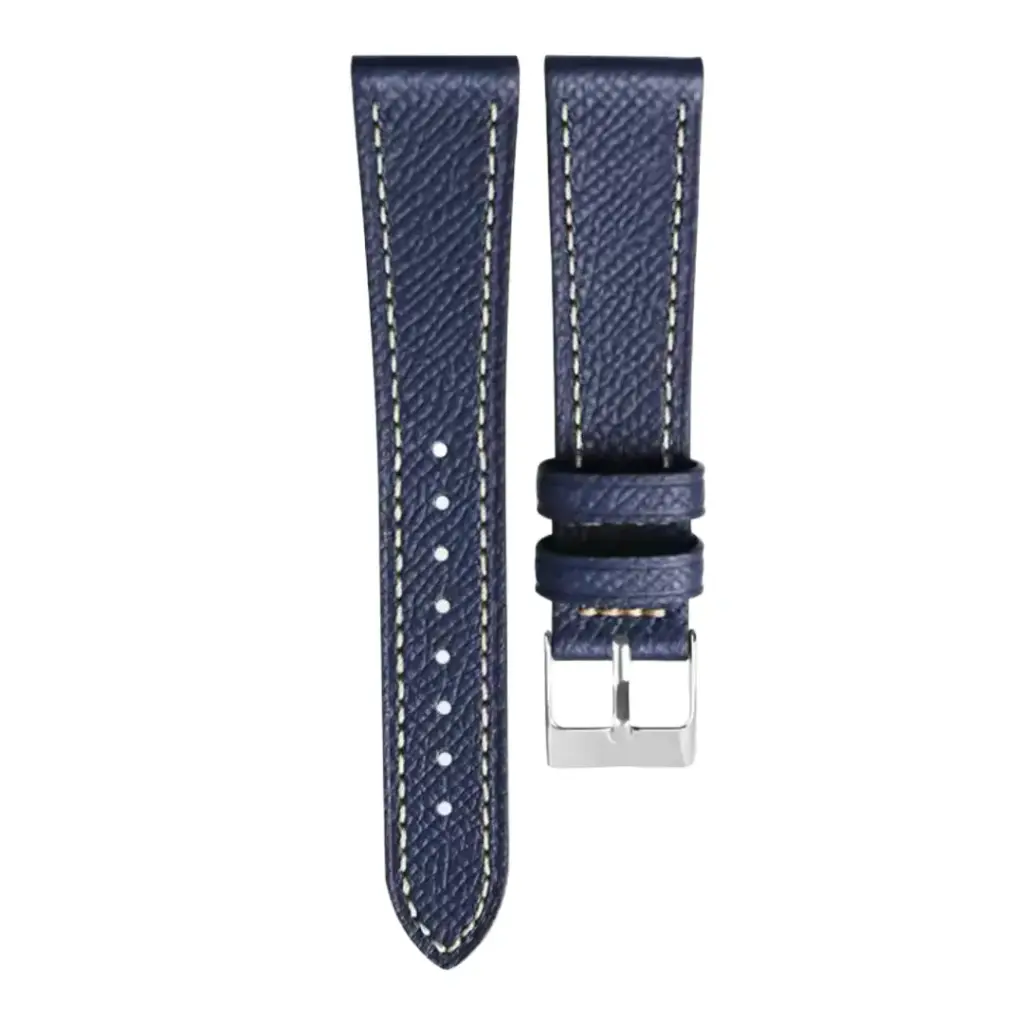 Strap - Bracelet Veau grainé Bleu marine surpiqure ivoire