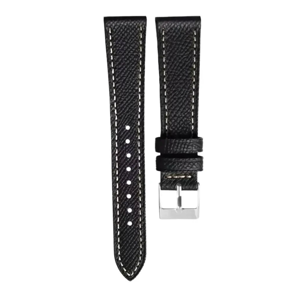 Strap - Bracelet Veau grainé Noir surpiqure ivoire