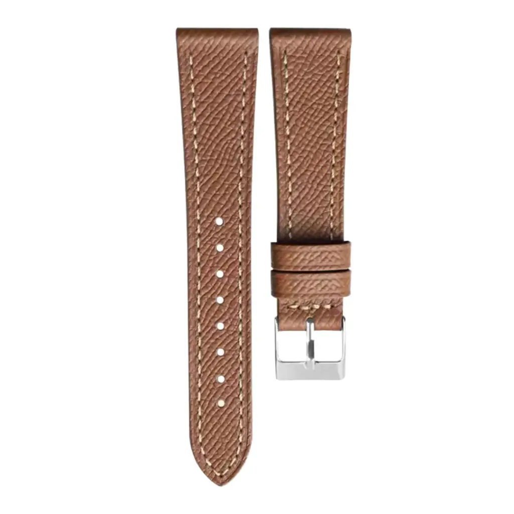 Strap - Bracelet Veau grainé Cognac surpiqure ivoire