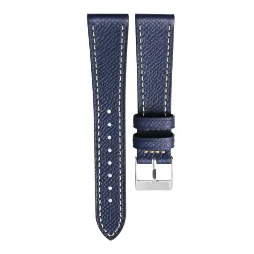 Strap - Bracelet Veau grainé Bleu marine surpiqure ivoire