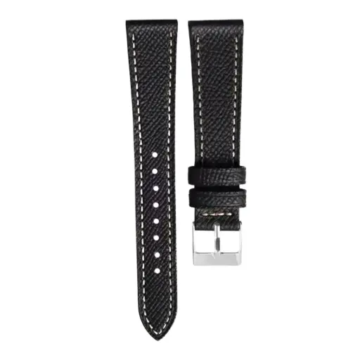 Strap - Bracelet Veau grainé Noir surpiqure ivoire